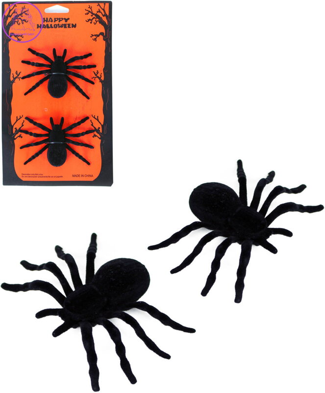 Pavouk černý Halloween dekorace zvířátko set 2ks guma Pavouk černý Halloween dekorace zvířátko set 2ks guma