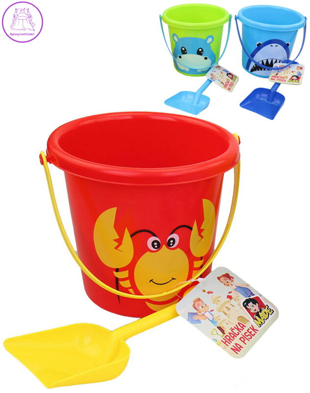 Pískový set kbelík barevný se zvířátkem s lopatkou sada na písek 4 druhy