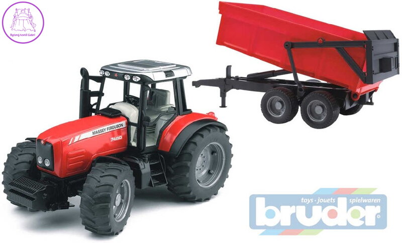 BRUDER 02045 (2045) Traktor MASSEY FERGUSON + sklapěcí vůz - červený