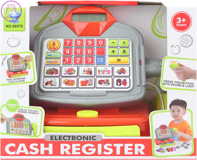 Pokladna dětská registrační kasa elektronická s doplňky na baterie Světlo Zvuk
