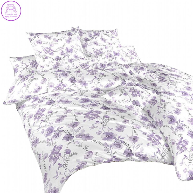 Dadka Povlečení krep Kvítí fialové na bílém 200x220, 2x70x90 cm
