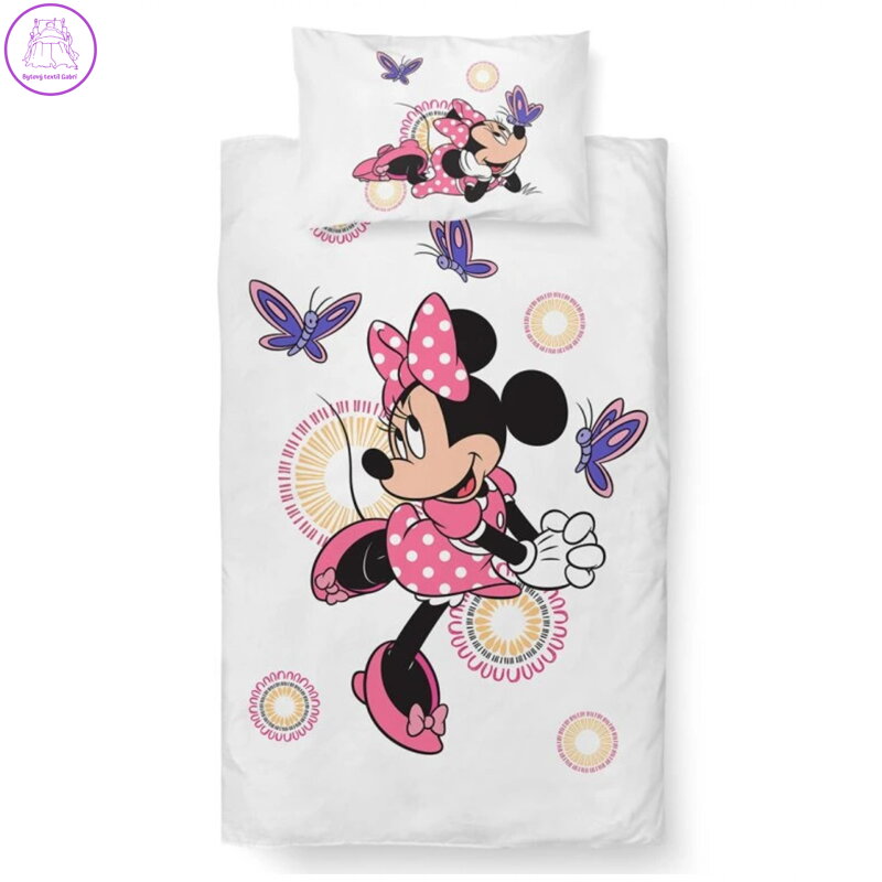 Carbotex Povlečení bavlna do postýlky Minnie a Motýlci 100x135, 40x60 cm
