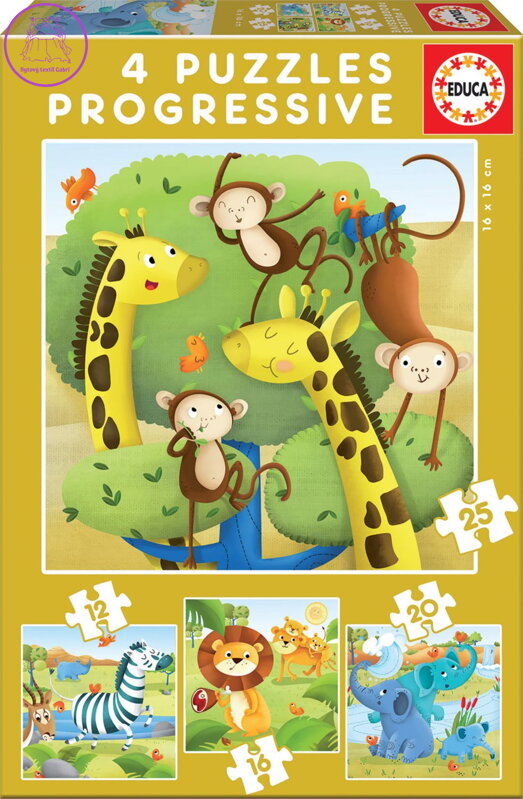 EDUCA Puzzle Divoká zvířata 4v1 (12,16,20,25 dílků)