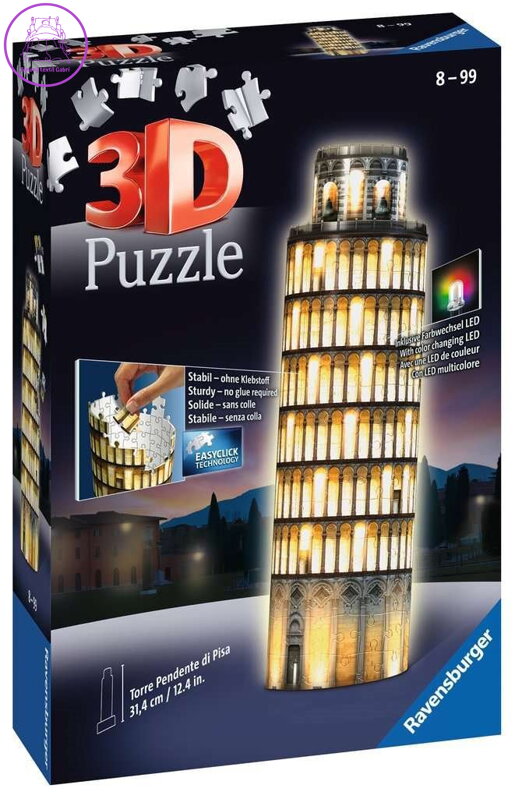 RAVENSBURGER Svítící 3D puzzle Noční edice Šikmá věž v Pise 216 dílků RAVENSBURGER Svítící 3D puzzle Noční edice Šikmá věž v Pise 216 dílků