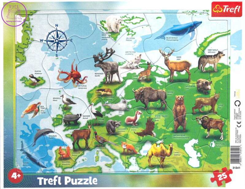 TREFL Puzzle Mapa Evropy se zvířátky 25 dílků TREFL Puzzle Mapa Evropy se zvířátky 25 dílků