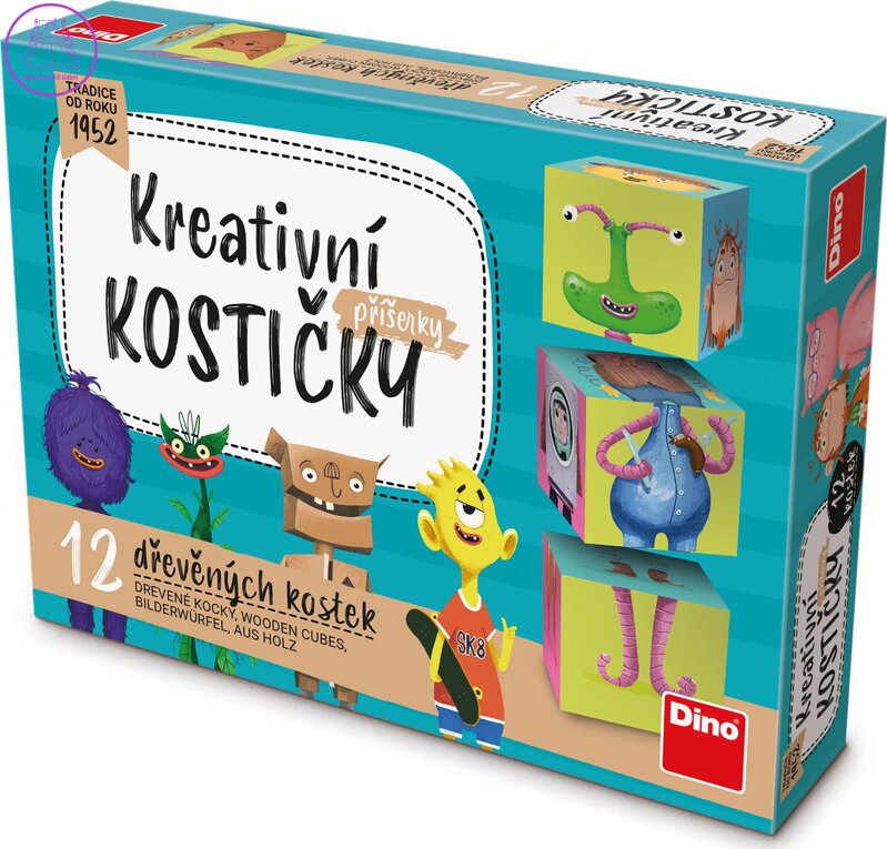 DINO Obrázkové kostky Příšerky, 12 kostek DINO Obrázkové kostky Příšerky, 12 kostek