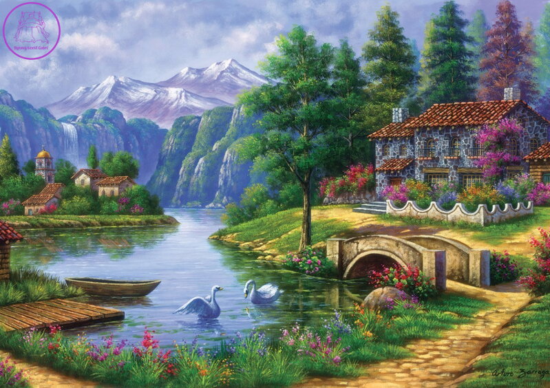 ART PUZZLE Puzzle Vesnice u jezera 1500 dílků