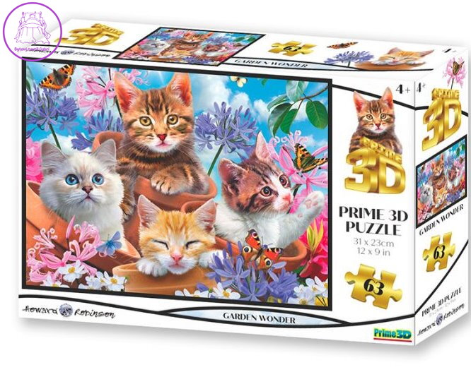 PRIME 3D Puzzle Koťata v zahradě 3D 63 dílků
