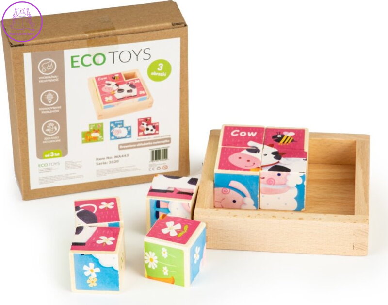 ECOTOYS Dřevěné kostky Zvířátka, 8 kostek ECOTOYS Dřevěné kostky Zvířátka, 8 kostek