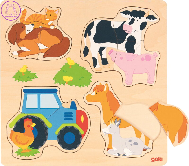 GOKI Dřevěné vkládací puzzle Hospodářská zvířata