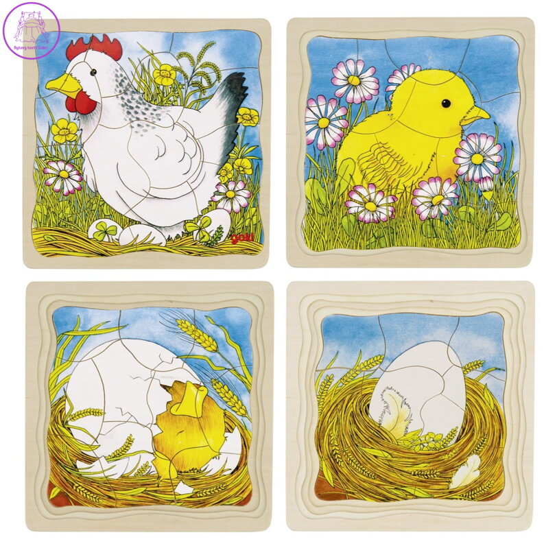 GOKI Vývojové dřevěné puzzle Slepice