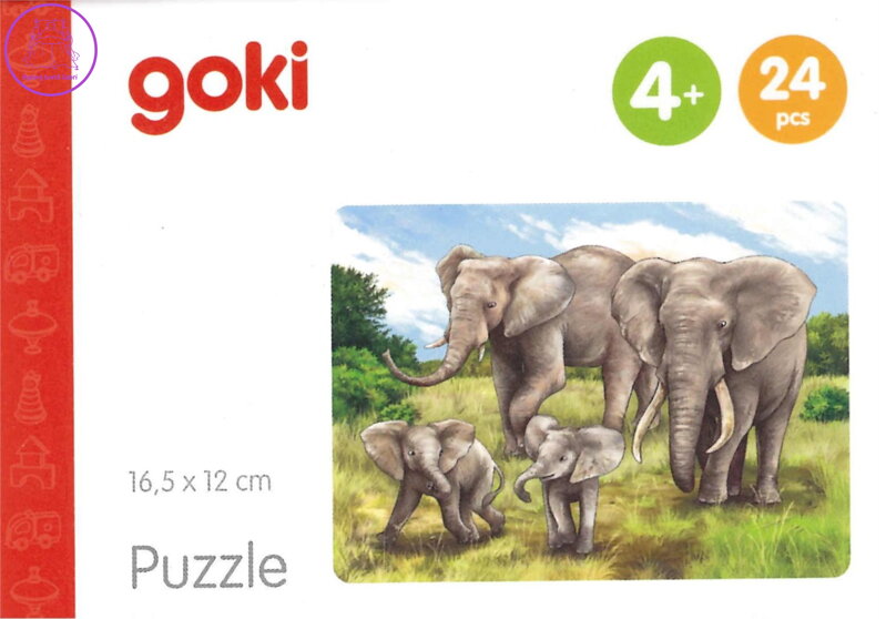 GOKI Dřevěné puzzle Africká zvířata: Sloni 24 dílků
