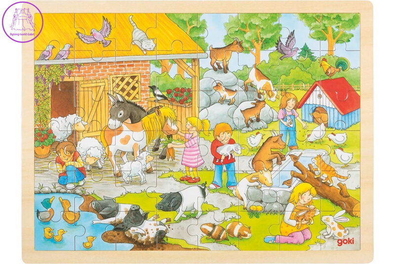 GOKI Dřevěné puzzle Dětská Zoo 48 dílků