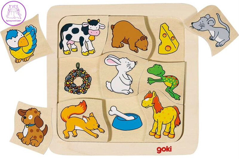 GOKI Dřevěné puzzle Kdo jí co? 9 dílků GOKI Dřevěné puzzle Kdo jí co? 9 dílků