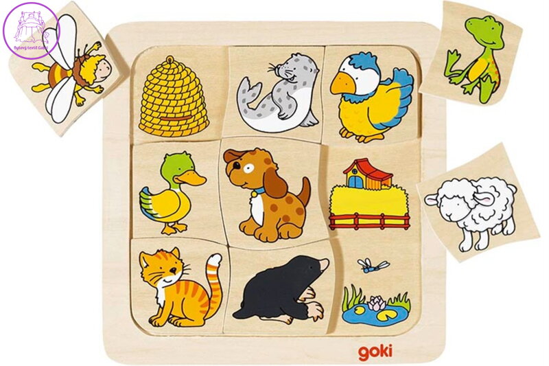 GOKI Dřevěné puzzle Kdo bydlí kde? 9 dílků GOKI Dřevěné puzzle Kdo bydlí kde? 9 dílků
