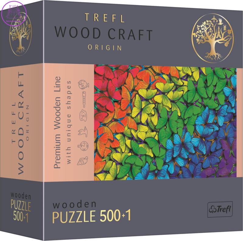 TREFL Wood Craft Origin puzzle Duhoví motýli 501 dílků