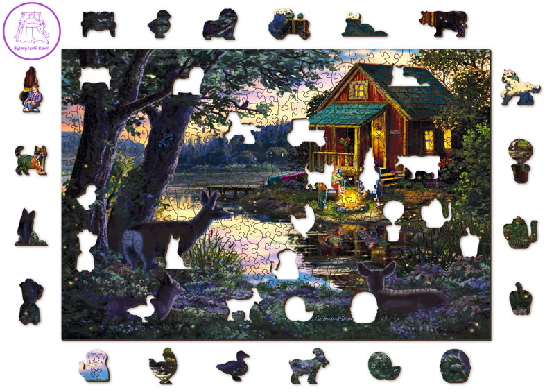 WOODEN CITY Dřevěné puzzle Večer v domě u jezera 2v1, 505 dílků EKO