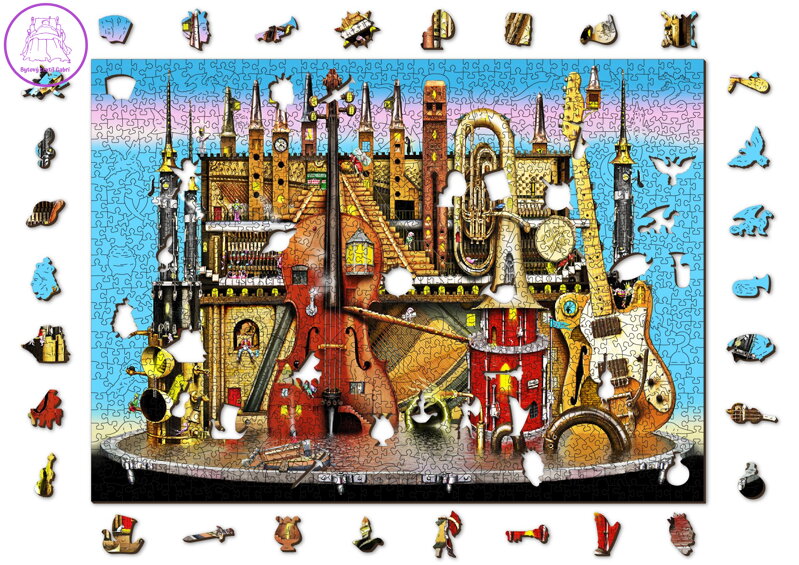 WOODEN CITY Dřevěné puzzle Hudební hrad 2v1, 1010 dílků EKO