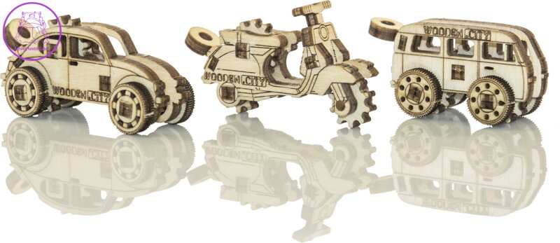 WOODEN CITY 3D puzzle mini sada Widgets: Historická vozidla 35 dílků