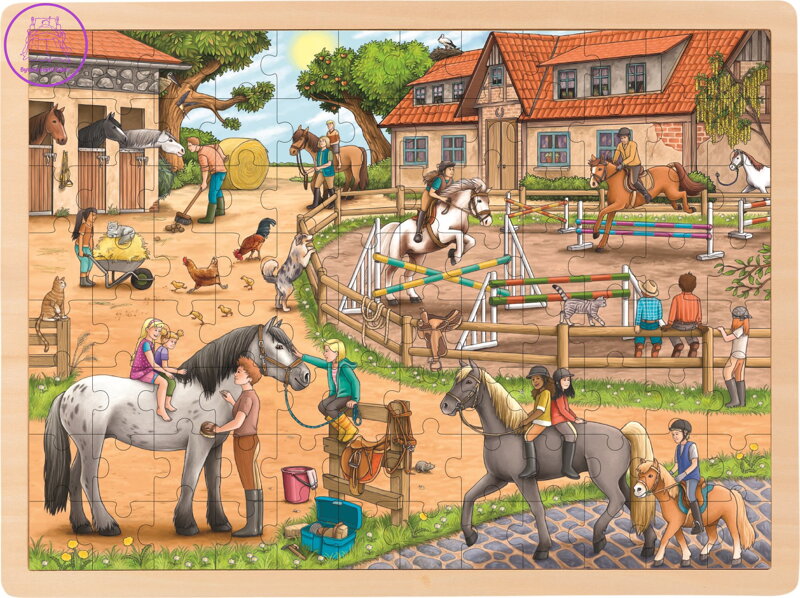GOKI Dřevěné puzzle Jezdecká stáj 96 dílků GOKI Dřevěné puzzle Jezdecká stáj 96 dílků