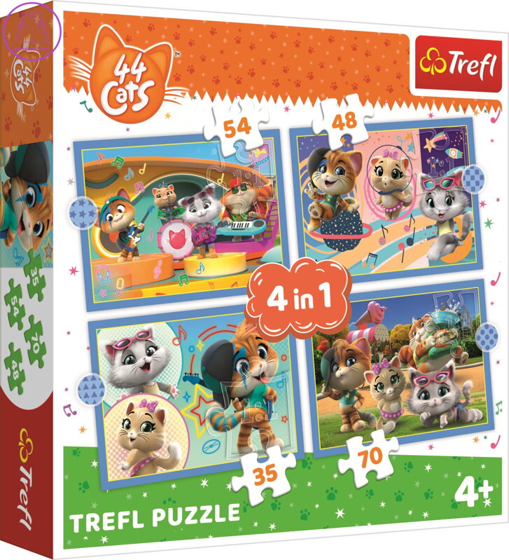 TREFL Puzzle 44 koček: Kočičí tým 4v1 (35,48,54,70 dílků)