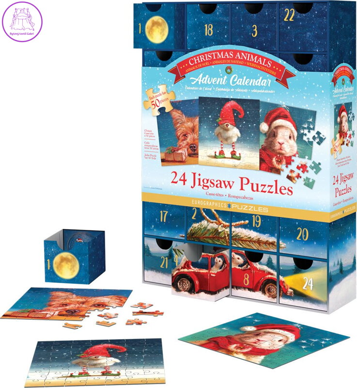 EUROGRAPHICS Puzzle Adventní kalendář: Vánoční zvířátka 24x50 dílků