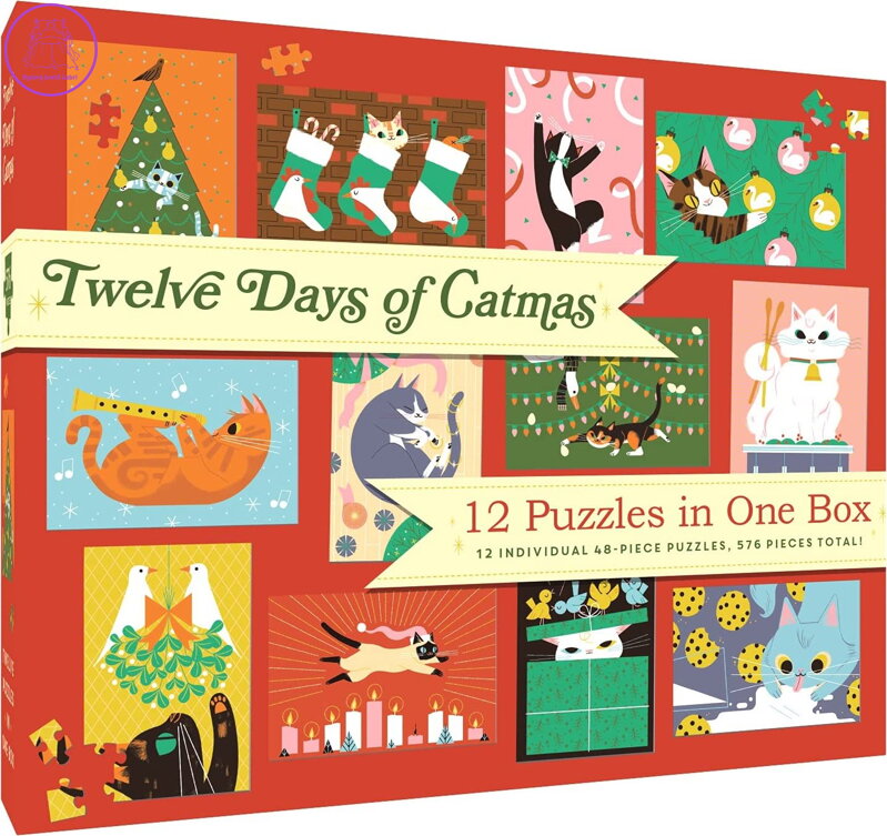 CHRONICLE BOOKS Sada 12 puzzle Dvanáct dní Kočkonoc 576 dílků
