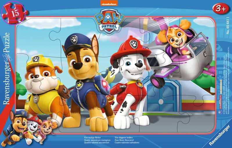 RAVENSBURGER Puzzle Tlapková patrola: Čtyři stateční ochránci 15 dílků RAVENSBURGER Puzzle Tlapková patrola: Čtyři stateční ochránci 15 dílků