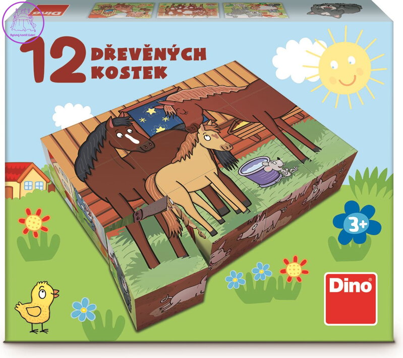 DINO Obrázkové kostky Domácí zvířátka, 12 kostek DINO Obrázkové kostky Domácí zvířátka, 12 kostek