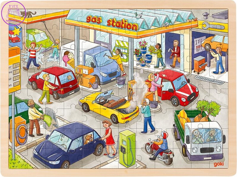 GOKI Dřevěné puzzle Čerpací stanice 96 dílků GOKI Dřevěné puzzle Čerpací stanice 96 dílků