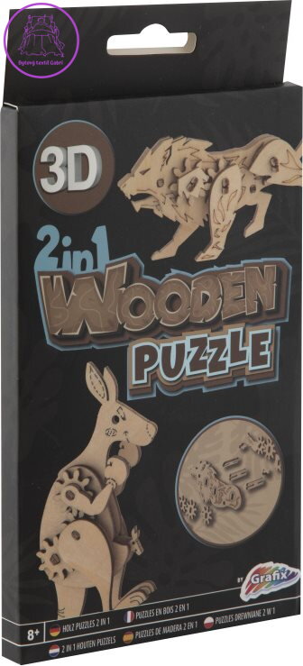 GRAFIX Dřevěné 3D puzzle 2v1 Klokan a lev