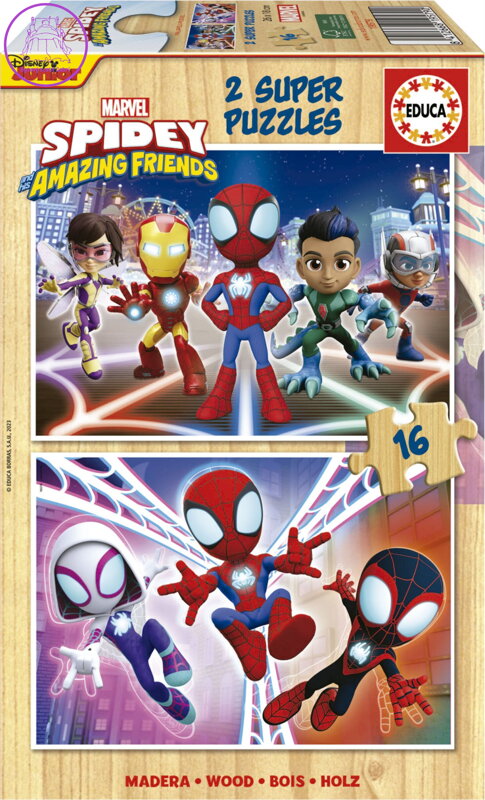 EDUCA Dřevěné puzzle Spidey a jeho úžasní přátelé 2x16 dílků