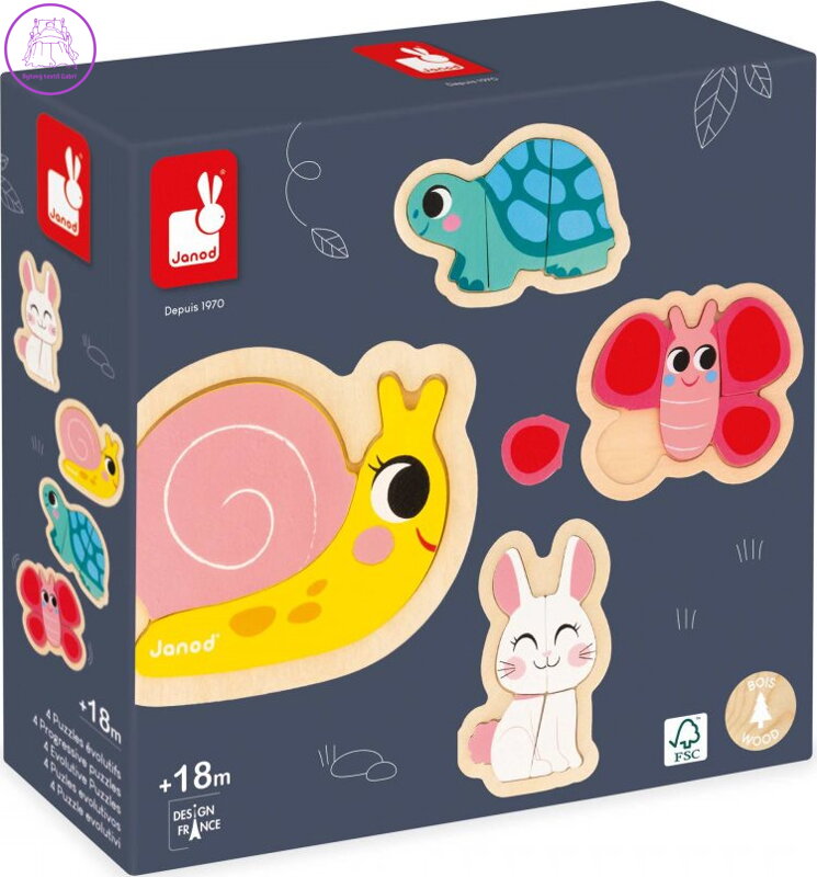 JANOD Dřevěné obrysové puzzle Zahrada 4v1 (2,3,4,5 dílků)