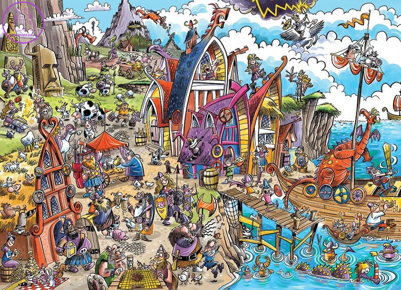 COBBLE HILL Puzzle DoodleTown: Vesnice Vikingů 1000 dílků COBBLE HILL Puzzle DoodleTown: Vesnice Vikingů 1000 dílků