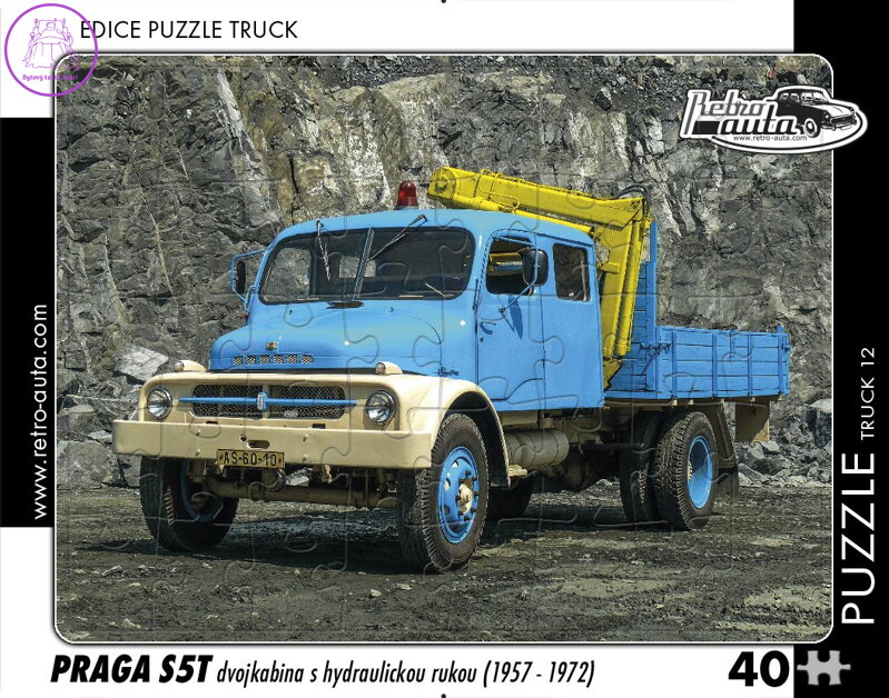 RETRO-AUTA Puzzle TRUCK č.12 Praga S5T dvojkabina s hydraulickou rukou (1957-1972) 40 dílků RETRO-AUTA Puzzle TRUCK č.12 Praga S5T dvojkabina s hydraulickou rukou (1957-1972) 40 dílků