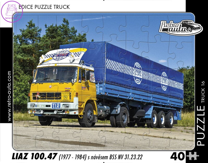 RETRO-AUTA Puzzle TRUCK č.16 Liaz 100.47 s návěsem BSS NV 31.23.22 (1977-1984) 40 dílků RETRO-AUTA Puzzle TRUCK č.16 Liaz 100.47 s návěsem BSS NV 31.23.22 (1977-1984) 40 dílků
