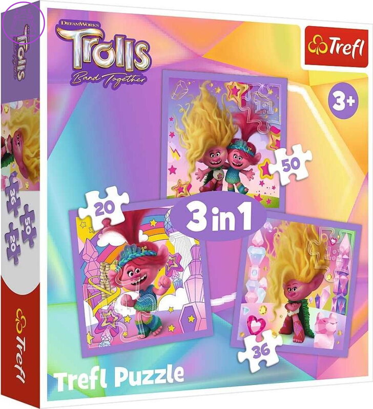 TREFL Puzzle Trollové 3: Seznamte se s Trollíky 3v1 (20,36,50 dílků) TREFL Puzzle Trollové 3: Seznamte se s Trollíky 3v1 (20,36,50 dílků)