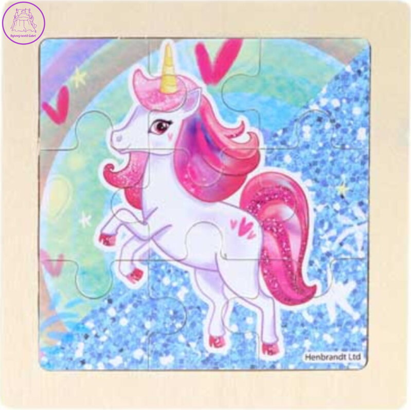 Dřevěné puzzle Růžový jednorožec 9 dílků Dřevěné puzzle Růžový jednorožec 9 dílků