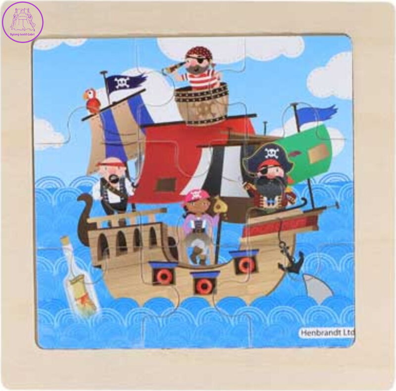 Dřevěné puzzle Pirátská loď 9 dílků