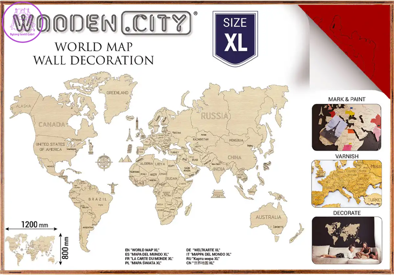 WOODEN CITY Dřevěná mapa světa velikost XL (120x80cm) červená