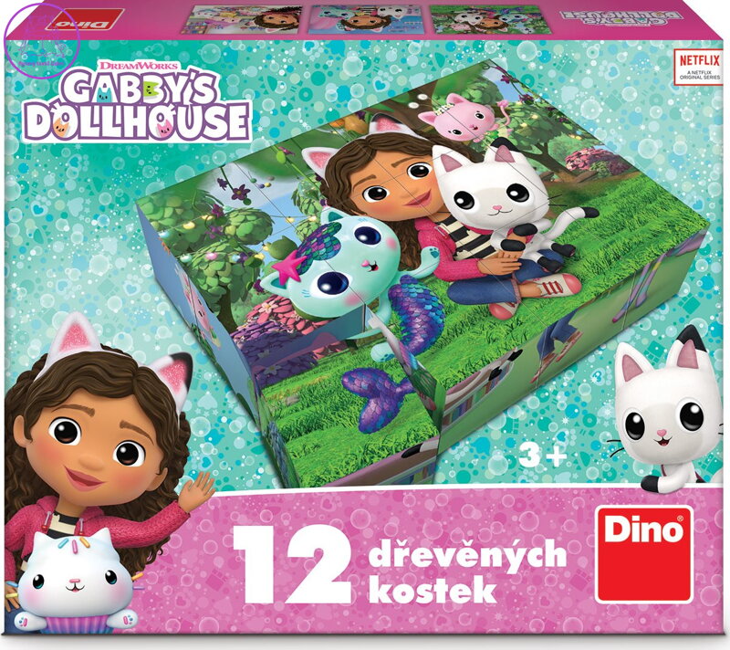 DINO Obrázkové kostky Gábinin kouzelný domek, 12 kostek DINO Obrázkové kostky Gábinin kouzelný domek, 12 kostek
