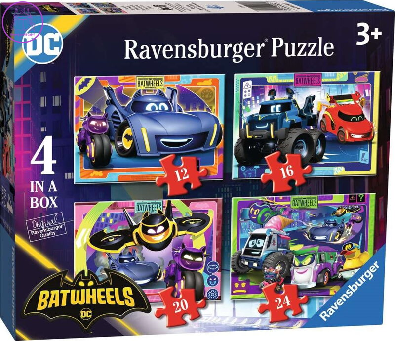 RAVENSBURGER Puzzle Batwheels, 4v1 (12, 16, 20, 24 dílků) RAVENSBURGER Puzzle Batwheels, 4v1 (12, 16, 20, 24 dílků)
