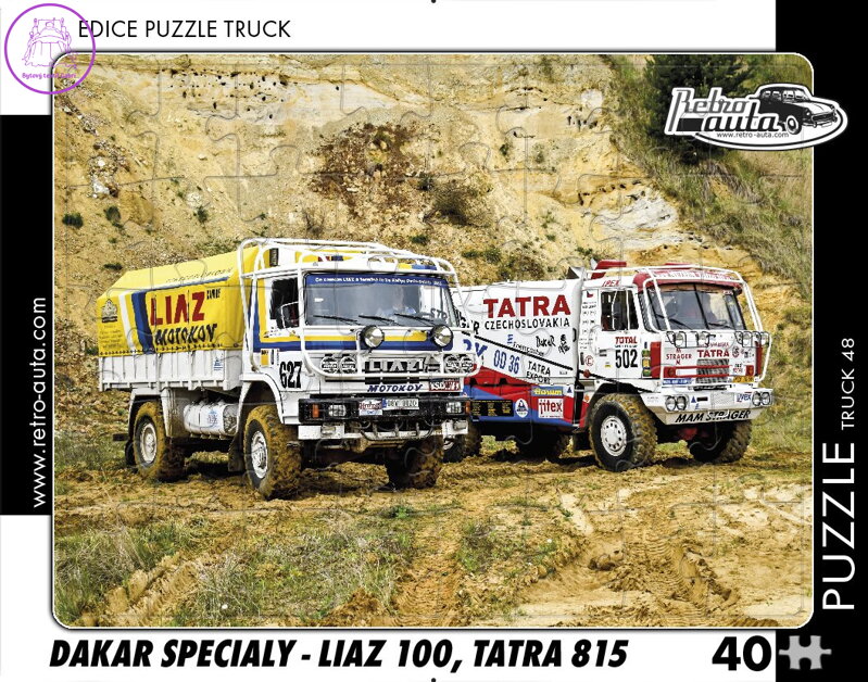 RETRO-AUTA Puzzle TRUCK č.48 Dakar speciály - LIAZ 100, TATRA 815 - 40 dílků RETRO-AUTA Puzzle TRUCK č.48 Dakar speciály - LIAZ 100, TATRA 815 - 40 dílků