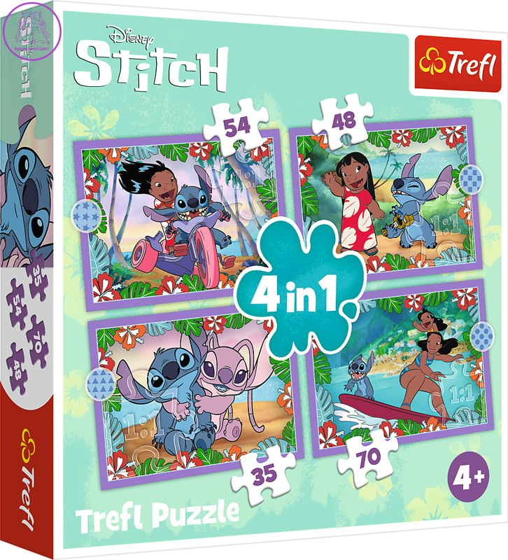 TREFL Puzzle Lilo&Stitch: Bláznivý den 4v1 (35,48,54,70 dílků)