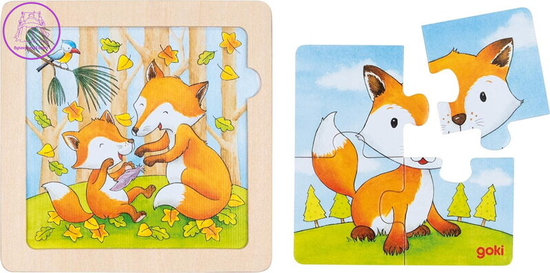 GOKI Dřevěné puzzle Liška 4 dílky