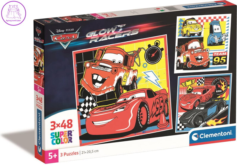 CLEMENTONI Puzzle Auta: Glow Racers 3x48 dílků