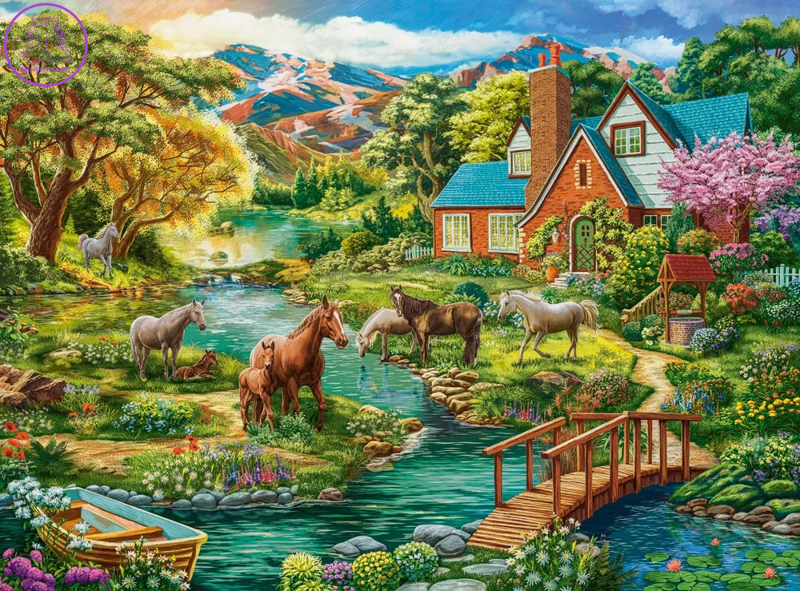 CASTORLAND Puzzle Idylický dům s koňmi 2000 dílků CASTORLAND Puzzle Idylický dům s koňmi 2000 dílků