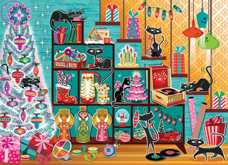 COBBLE HILL Puzzle Vánoční kočky1000 dílků COBBLE HILL Puzzle Vánoční kočky1000 dílků