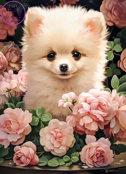 CASTORLAND Puzzle Štěně Pomeraniana v růžích 300 dílků