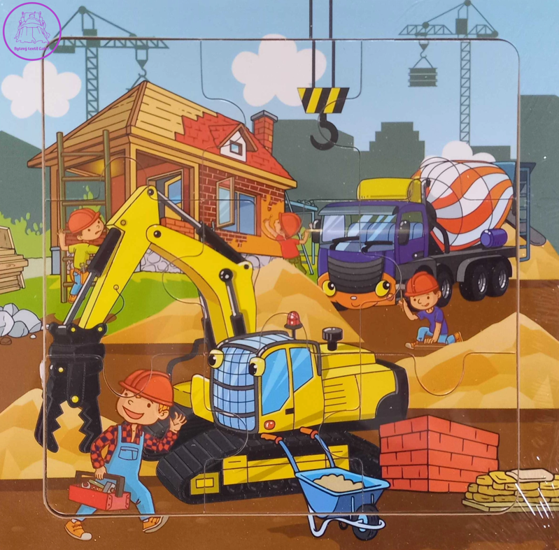 GRAFIX Dřevěné puzzle Na stavbě 9 dílků